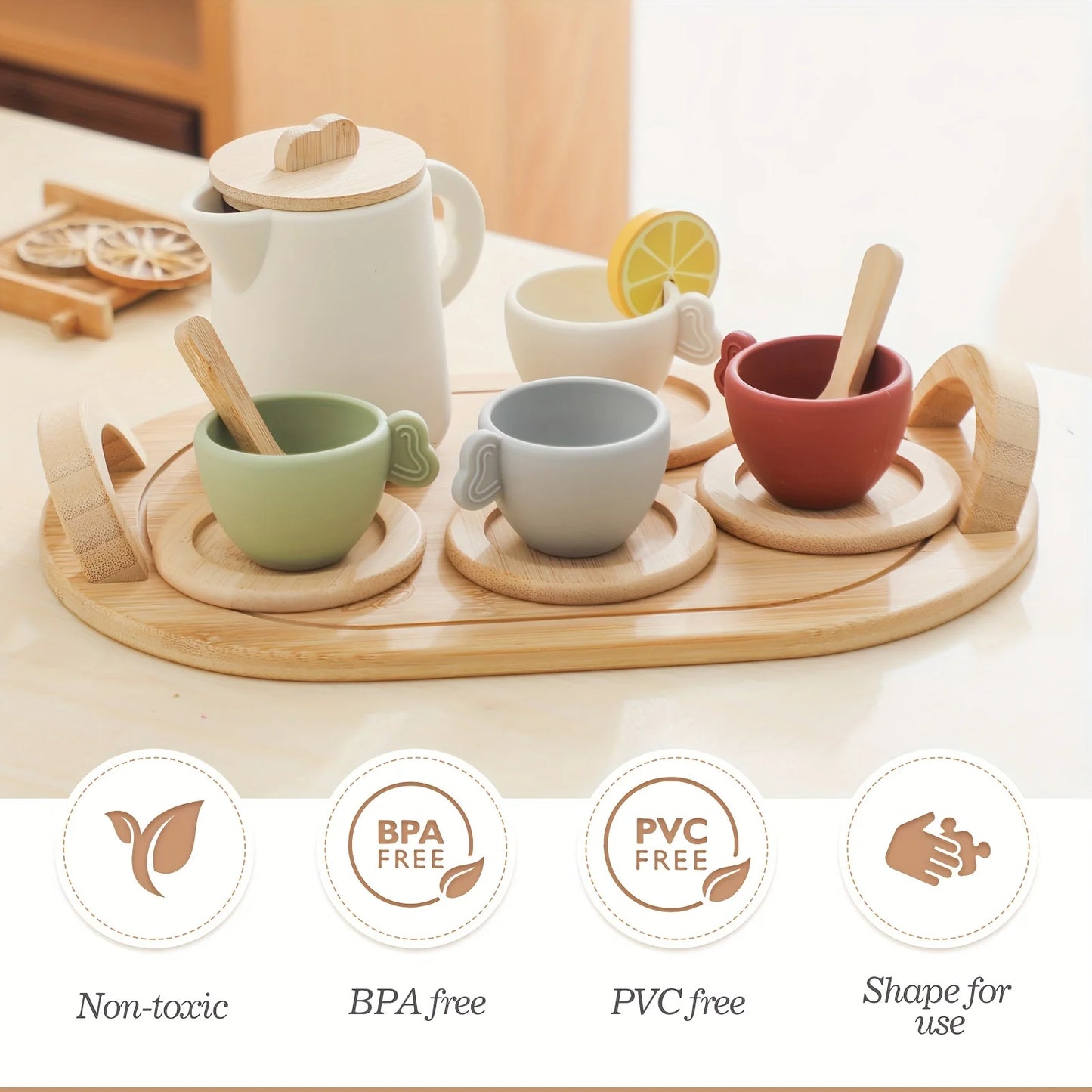 Kids Montessori Afternoon Tea Set Baby Teething Toy BPA Free Silicone Teapot and Teacups Role-Playing Kitchen Toy  Baby Toy Gift