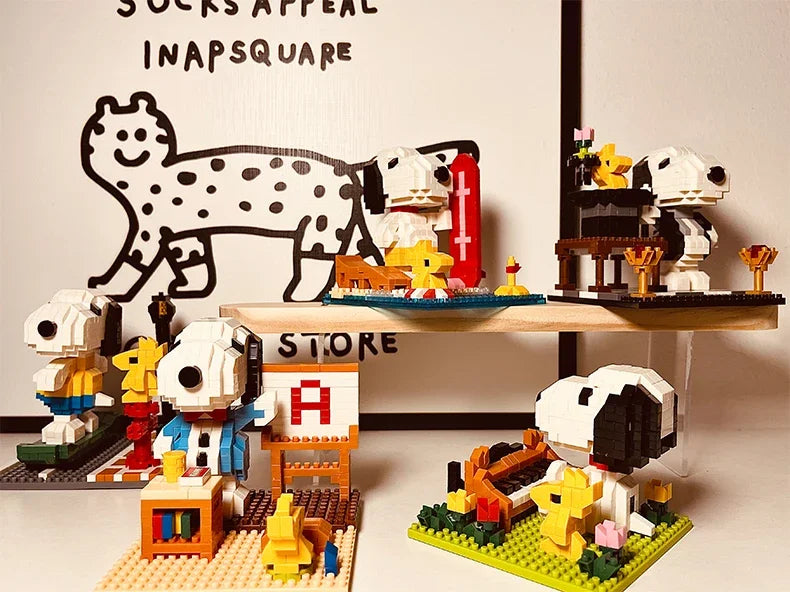 Snoopy Diamond Building Blocks Assembly Street View Model Character Scene Dog Mini Bricks Figure Toys For Christmas Gifts