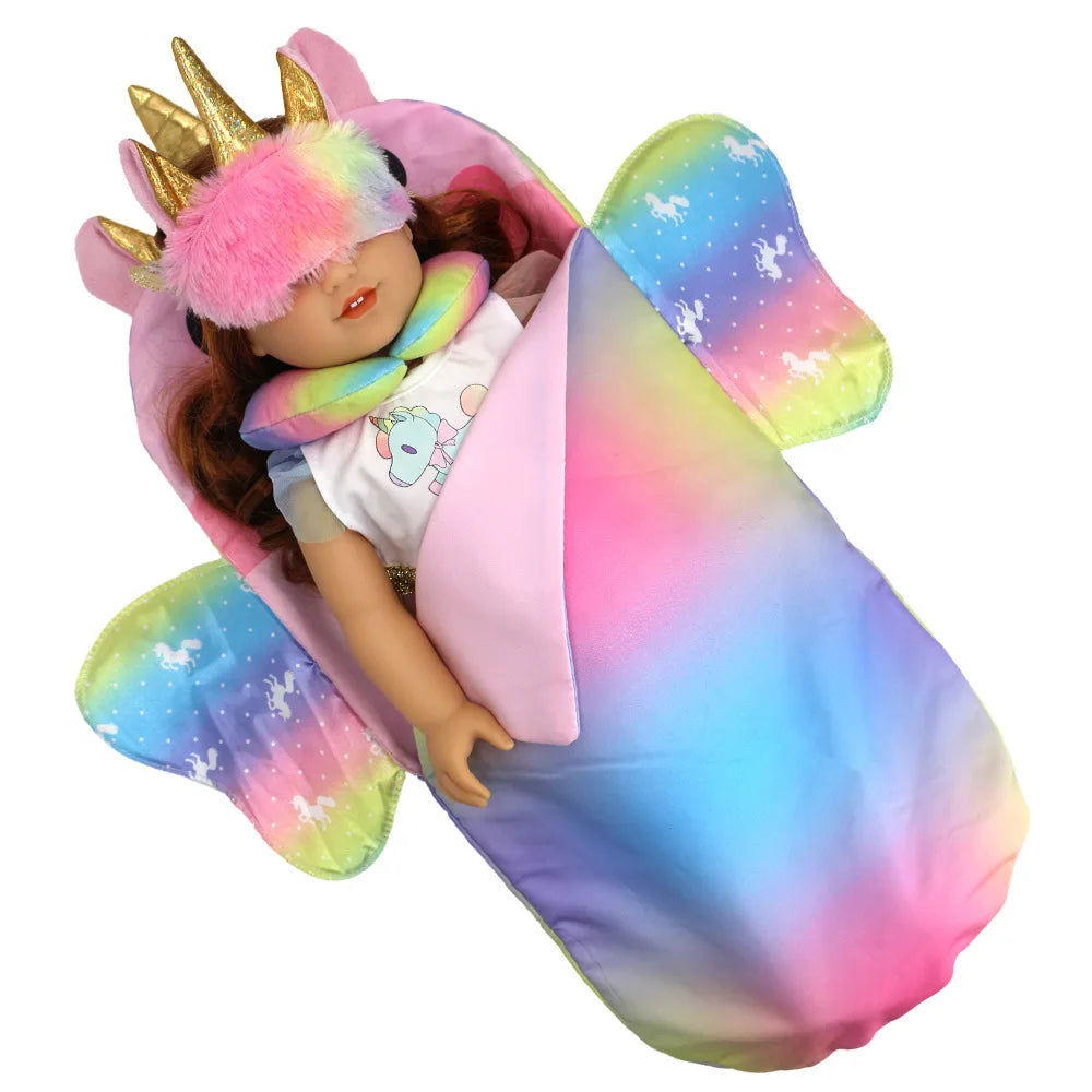 Doll Sleeping Bag for 43cm Dolls Lovely Unicorn Pillow 10-18inch Baby New Born Dolls Accessories American Girl's Birthday Gift