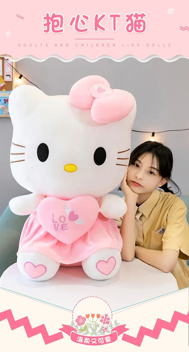 23cm Sanrio KT Cat Plush Toys Pillow Kawaii Anime KT Cat Plush Doll Soft Stuffed Cartoon Cute Pink Doll Birthday Gift For Girls