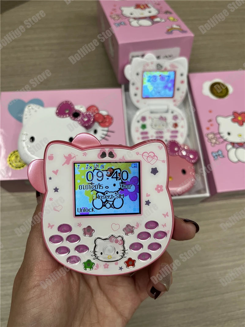 2024 Sanrio Hello Kitty Flip Phone Kawaii K688 Cartoon Kids Taiml Cute Mini Phone Birthday Fashion Girls Gifts Toys For Children