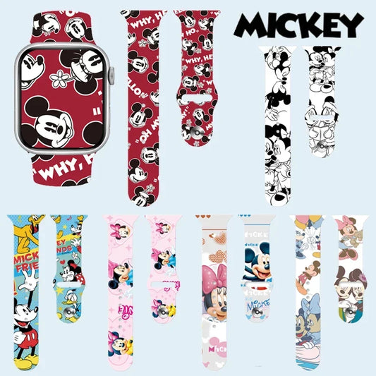 Disney Mickey Mouse Watchband Soft Silicone Strap for Apple Watch Band Ultra 49mm 44mm 45mm 42mm 41mm 42mm Iwatch Series 7 6 5 4