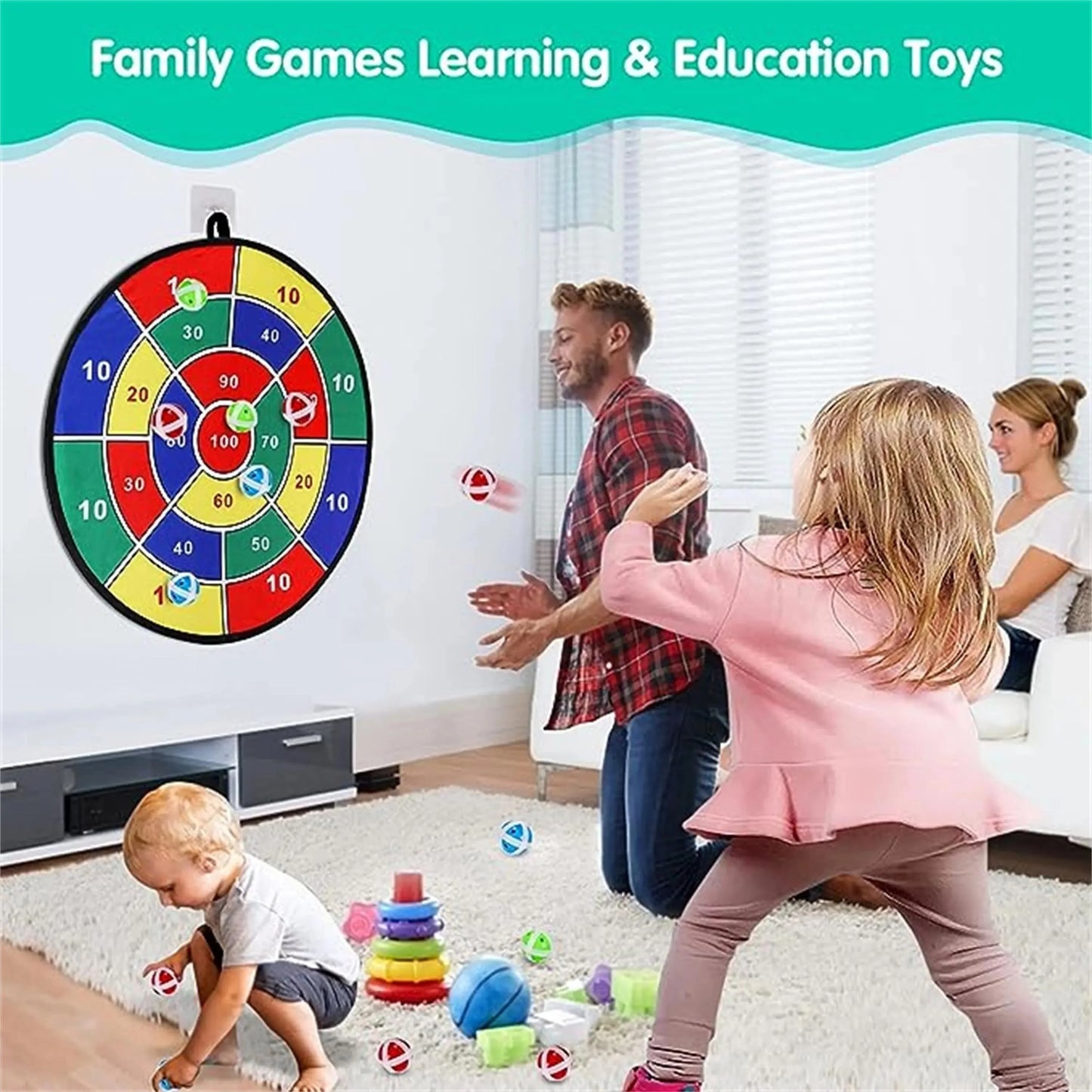29 inchs Kids Dart Board Game Set with Stick Balls Indoor Outdoor Fun Party Game Toys for Birthday Christmas Halloween Gift