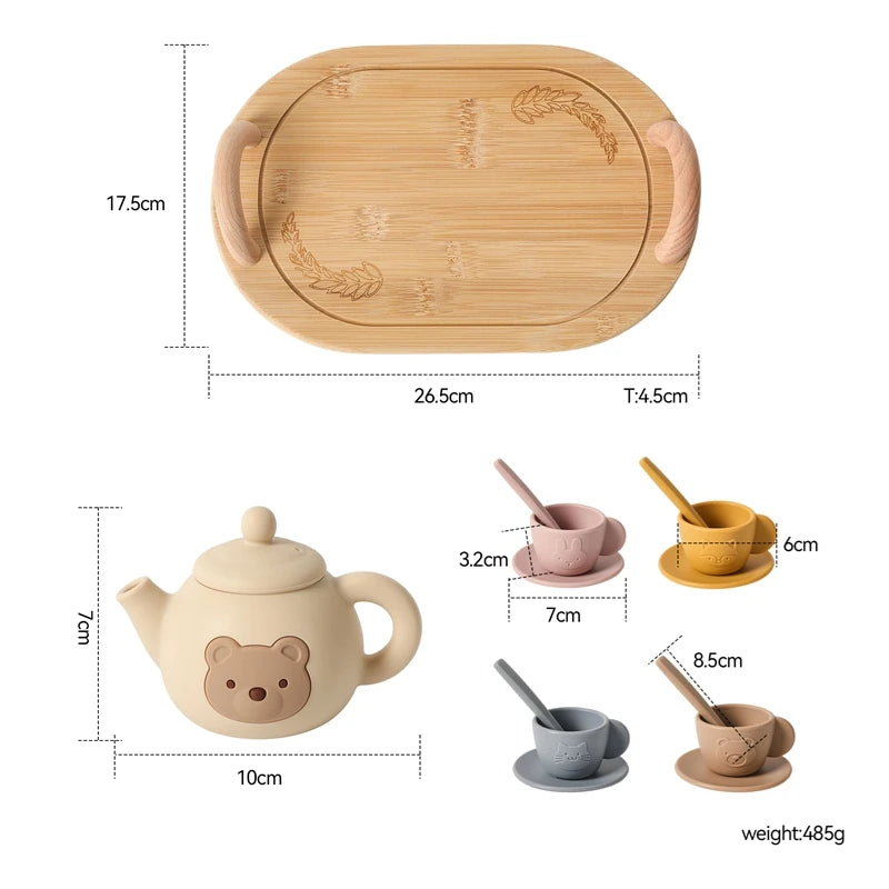 Kids Montessori Afternoon Tea Set Baby Teething Toy BPA Free Silicone Teapot and Teacups Role-Playing Kitchen Toy  Baby Toy Gift