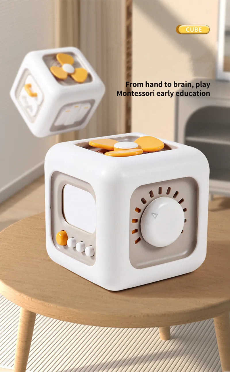 Montessori Activity Cube Baby Toys 6 in 1 Multipurpose Busy Cube Toddler Travel Toy Sensory Busy Board Educational Learning Toys