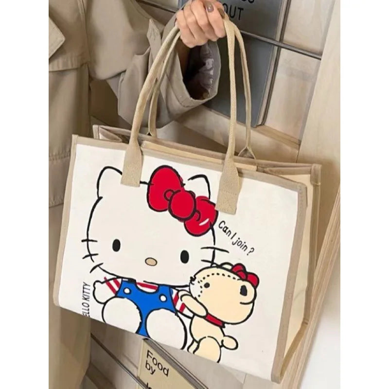 Hello Kitty Sanrio Y2k Tote Canvas Bag, Cute CanvasShoulder Bag, Cartoon Anime Handbag ForSchool Work Travel Shopping Schoolbag