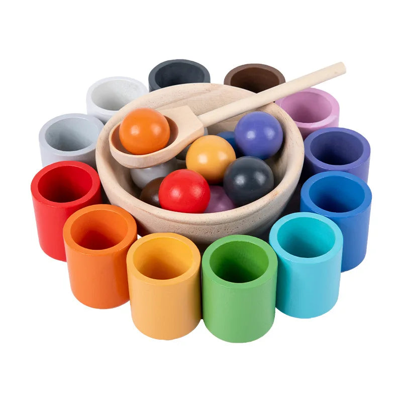 Wooden Rainbow Block Wood Stacking Toys Grimms Rainbow Building Blocks Balls Montessori Eductaional Toy Kids Rainbow Stacker