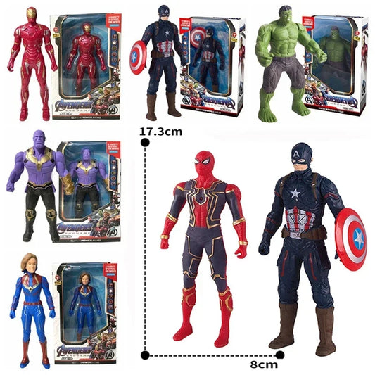 17Cm Children Toys Disney Anime Figures Spiderman Hulk Action Figure Iron Man Cartoon Kids Toy Christmas Gift Glow Doll Hobbies