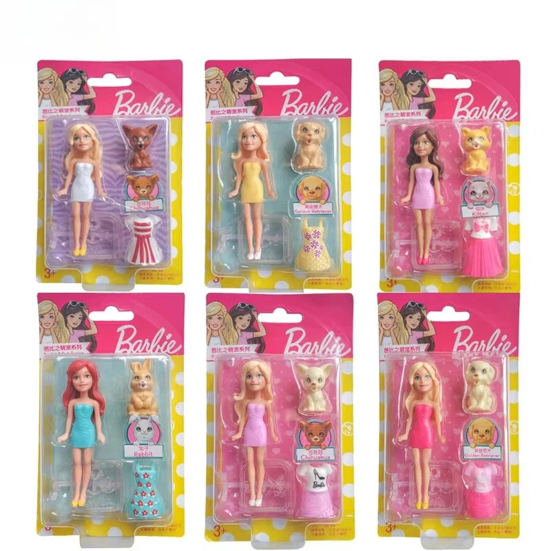 Original Mattel Mini Barbie Doll Pet Series Toys for Girls Princess Dolls Clothes Accessories 10cm Boneca Children Birthday Gift