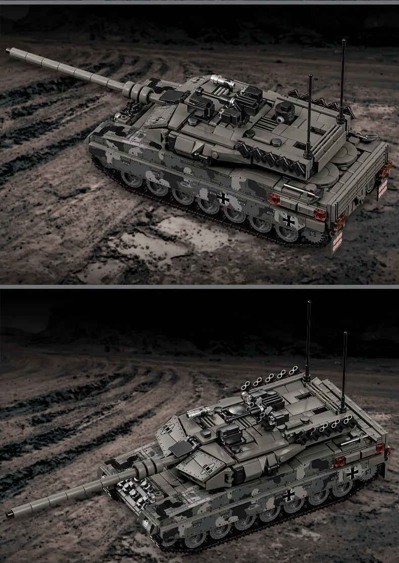 World War 2 WW2 Army Military Soldiers SWAT Leopard 2A7 Main Battle Tank Assemble Building Blocks Bricks Children's Toys Gift