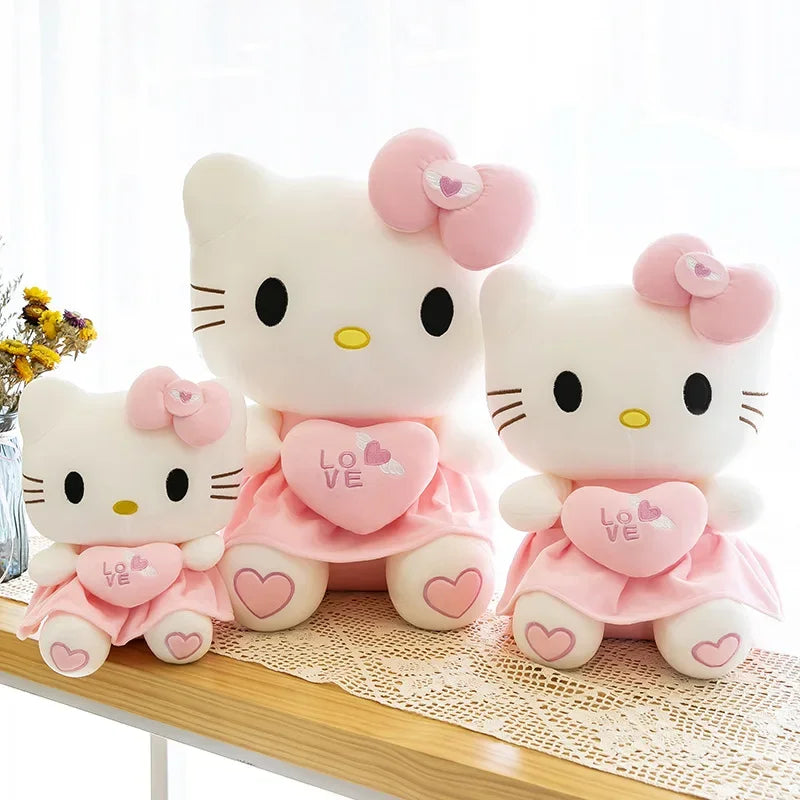 23cm Sanrio KT Cat Plush Toys Pillow Kawaii Anime KT Cat Plush Doll Soft Stuffed Cartoon Cute Pink Doll Birthday Gift For Girls