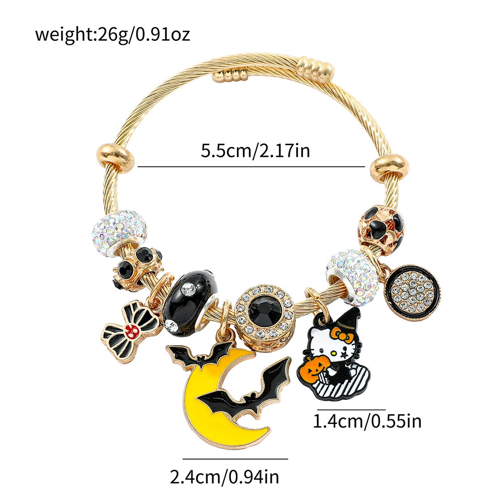 Sanrio Hello Kitty Bracelet for Girl, Kawaii Anime Accessories, Crystal Adjustable Bracelet, Cute Student Christmas Gifts, New