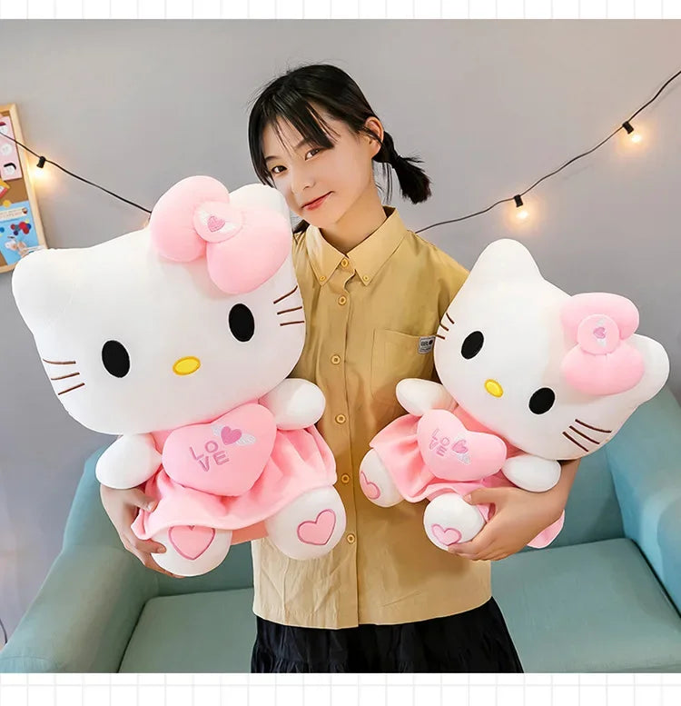 23cm Sanrio KT Cat Plush Toys Pillow Kawaii Anime KT Cat Plush Doll Soft Stuffed Cartoon Cute Pink Doll Birthday Gift For Girls