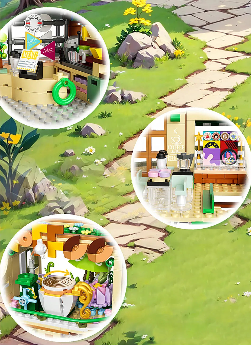 Creative Street View Wedding Salon Manor Garden House Coffee Shop Model Building Blocks City Architecture Mini Bricks Toys Gifts