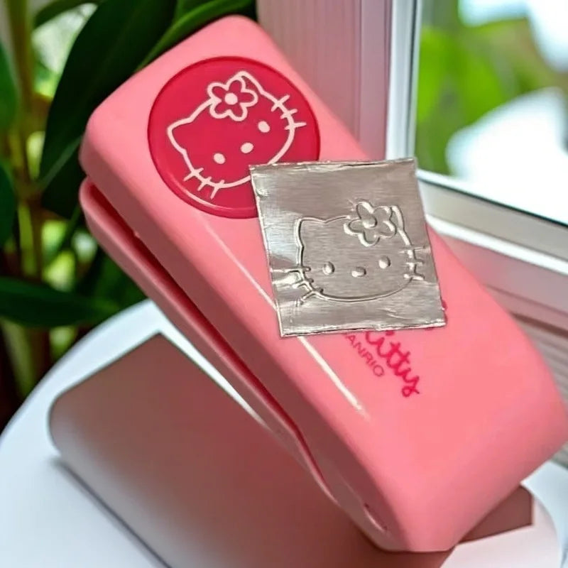 Hello Kitty Stapler Embosser Metal Embossing Punch Kawaii Cartoon Student Notebook Stamp Embosser School Supplies Birthday Gift