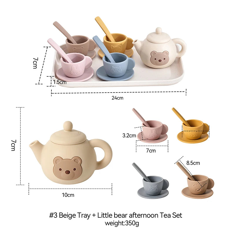 Kids Montessori Afternoon Tea Set Baby Teething Toy BPA Free Silicone Teapot and Teacups Role-Playing Kitchen Toy  Baby Toy Gift