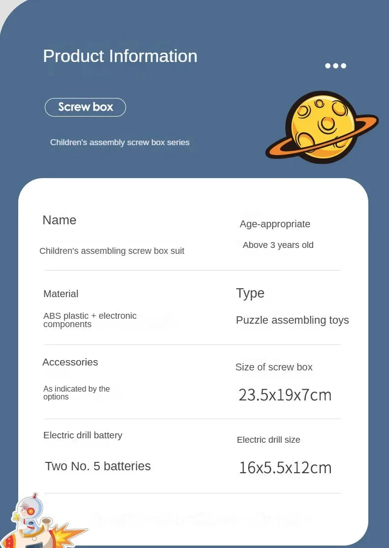 Children Toys Tool Set Electric Drill Screw Nut 3D Puzzle Toys Pretend Play Repair Tool Box Drilling Assembly Educational Toys