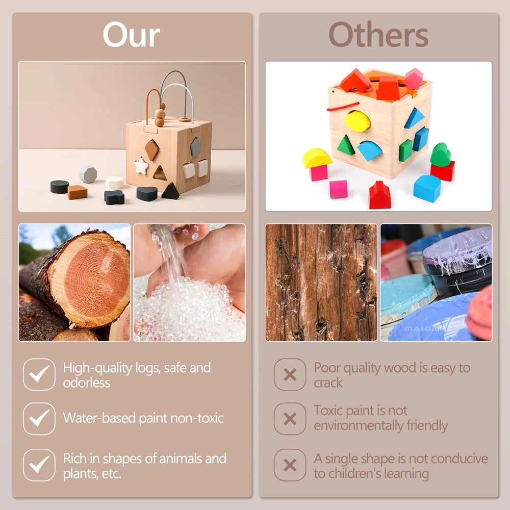 Children's Montessori Toys Wooden Building Blocks Shape Matching Toys Kids Educational Wooden Box Puzzle Toys Stacking Game
