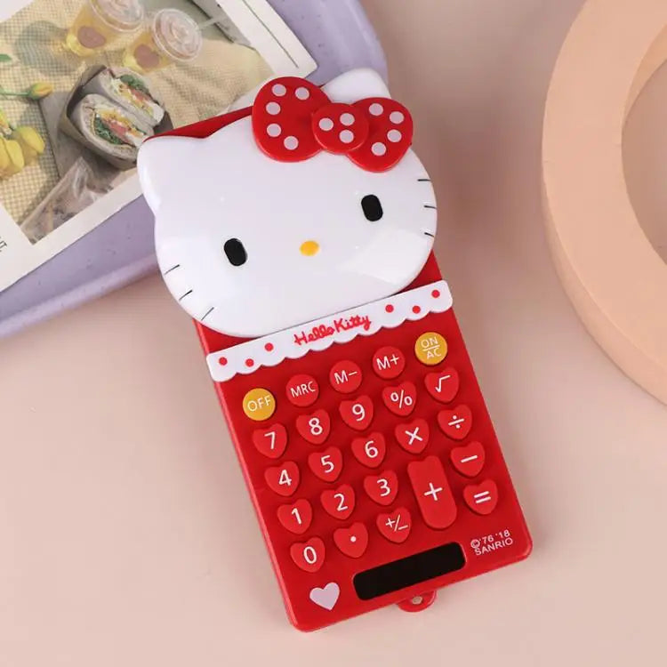Hello Kitty Pocket Calculator Cute Electronic Push Back Design Portable Office Supplies Math Device Kawaii Student Children Gift