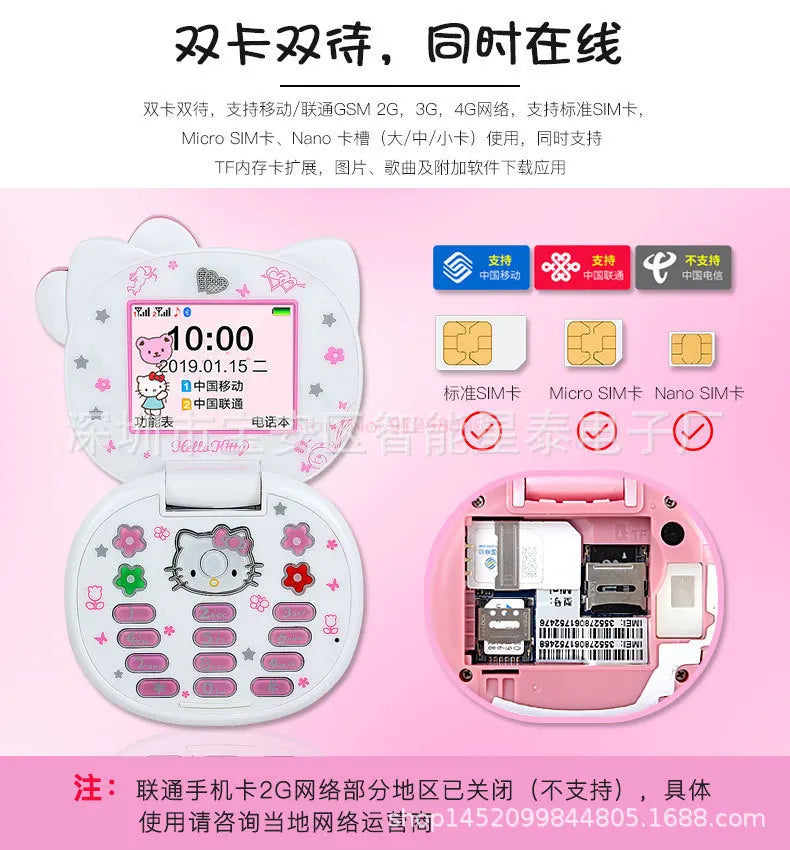 2024 Sanrio Hello Kitty Flip Phone Kawaii K688 Cartoon Kids Taiml Cute Mini Phone Birthday Fashion Girls Gifts Toys For Children