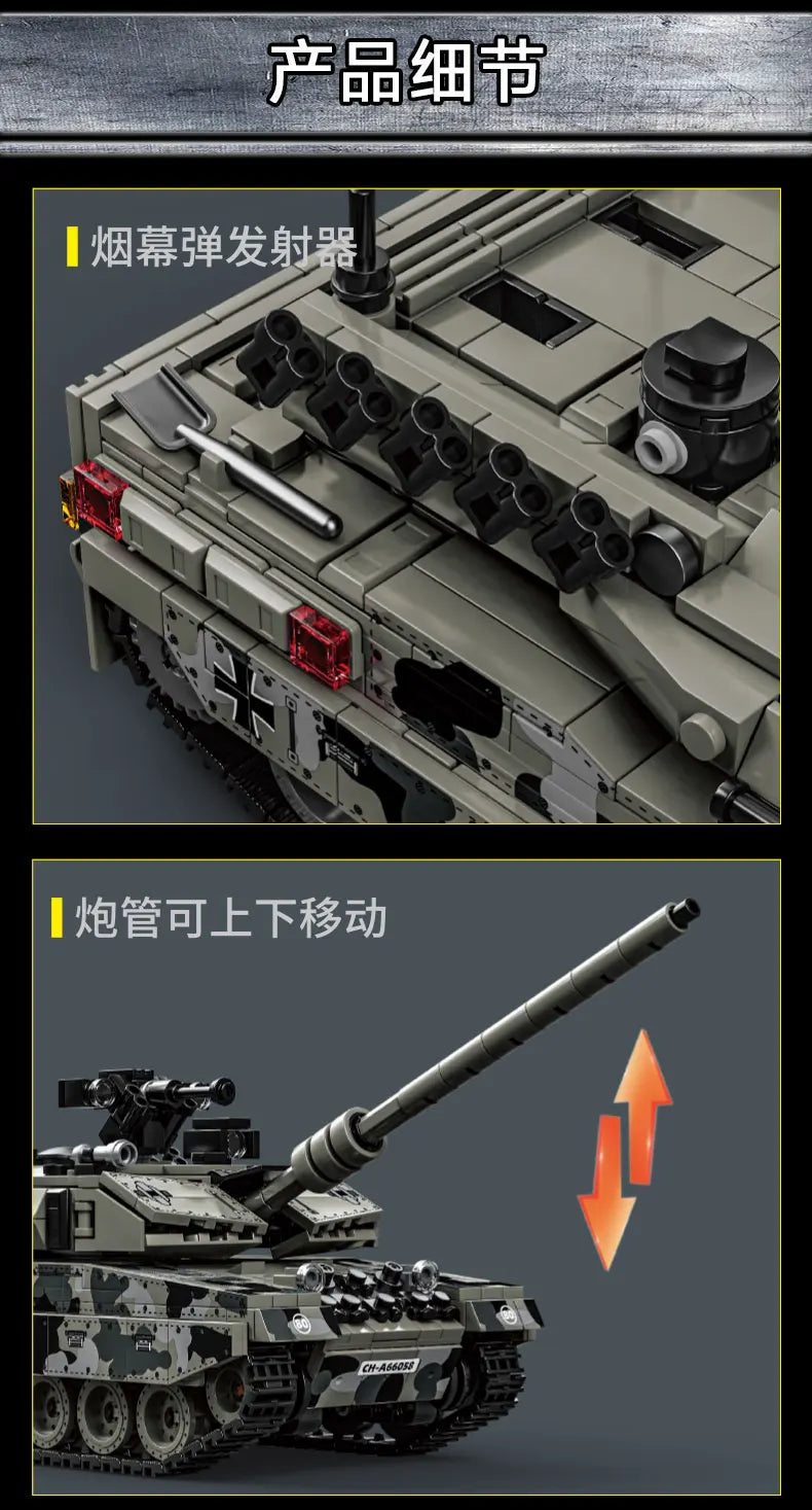 World War 2 WW2 Army Military Soldiers SWAT Leopard 2A7 Main Battle Tank Assemble Building Blocks Bricks Children's Toys Gift