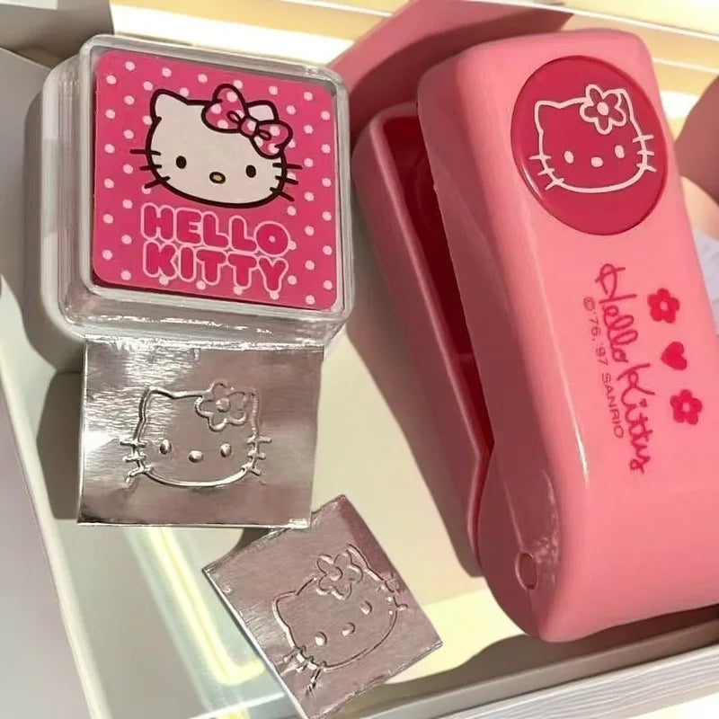 Hello Kitty Stapler Embosser Metal Embossing Punch Kawaii Cartoon Student Notebook Stamp Embosser School Supplies Birthday Gift