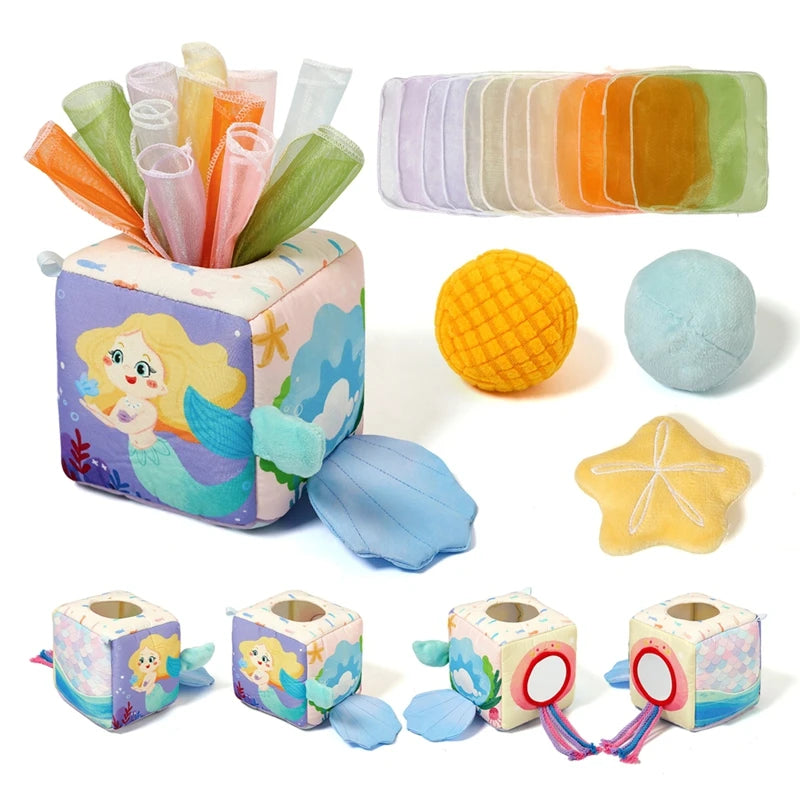 Baby Montessori Toy cotton Magic Tissue Box Finger Exercising Busy Board Game Cloth Book Cartoon Mermaid Puzzle Toy Girl's Gifts
