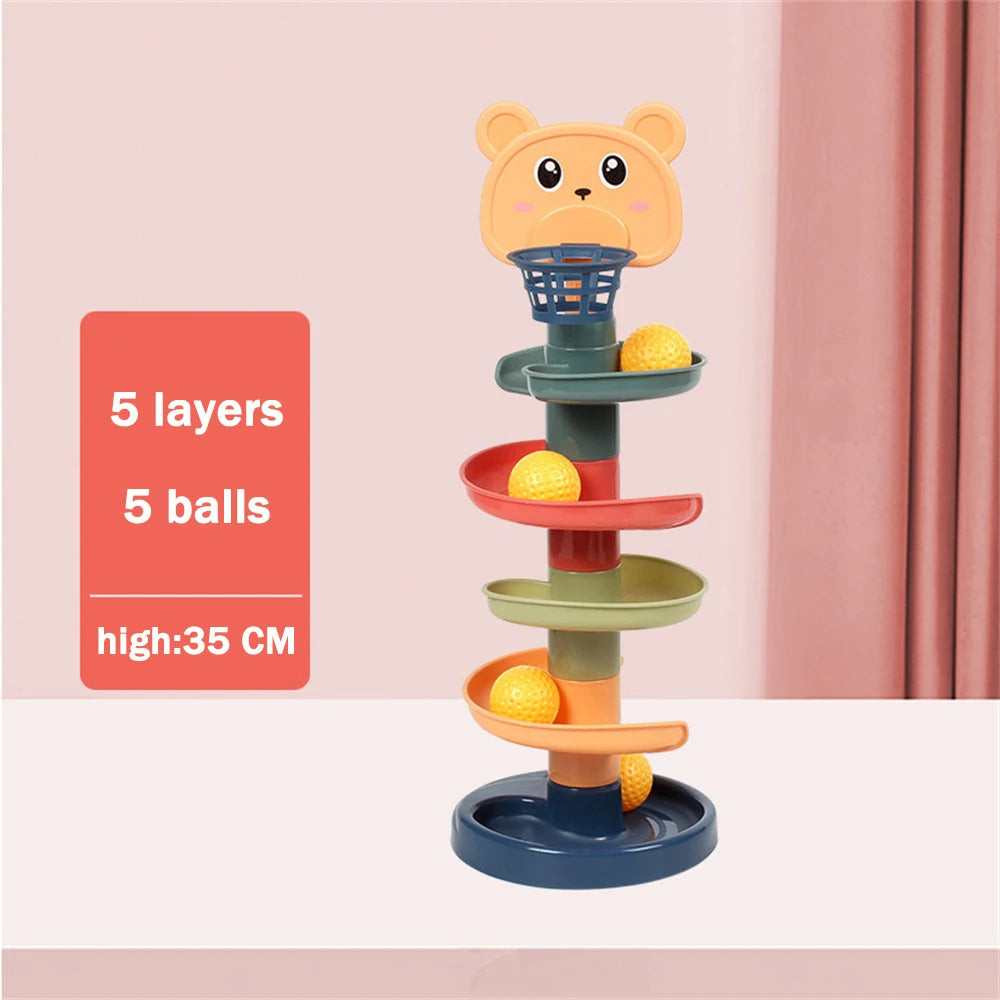 Montessori Baby Toys Rolling Ball Pile Tower Early Educational Toy For Babies Rotating Track Baby Gift Stacking Toy For Children