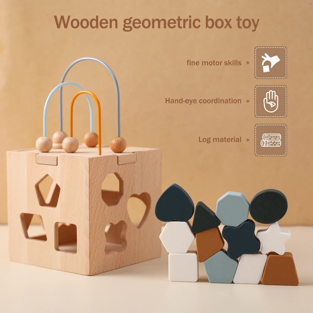 Children's Montessori Toys Wooden Building Blocks Shape Matching Toys Kids Educational Wooden Box Puzzle Toys Stacking Game