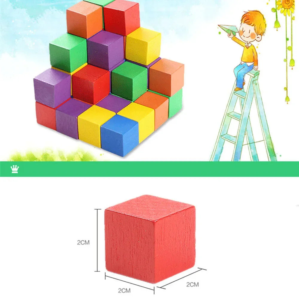 30pcs Colorful Kids Wooden Cube Building Blocks Toy Squares Stack High Game Brick Educational Toys for Boys Girls Birthday Gift