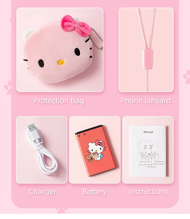 2024 Sanrio Hello Kitty Flip Phone Kawaii K688 Cartoon Kids Taiml Cute Mini Phone Birthday Fashion Girls Gifts Toys For Children