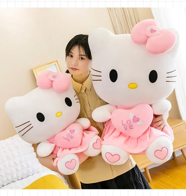 23cm Sanrio KT Cat Plush Toys Pillow Kawaii Anime KT Cat Plush Doll Soft Stuffed Cartoon Cute Pink Doll Birthday Gift For Girls
