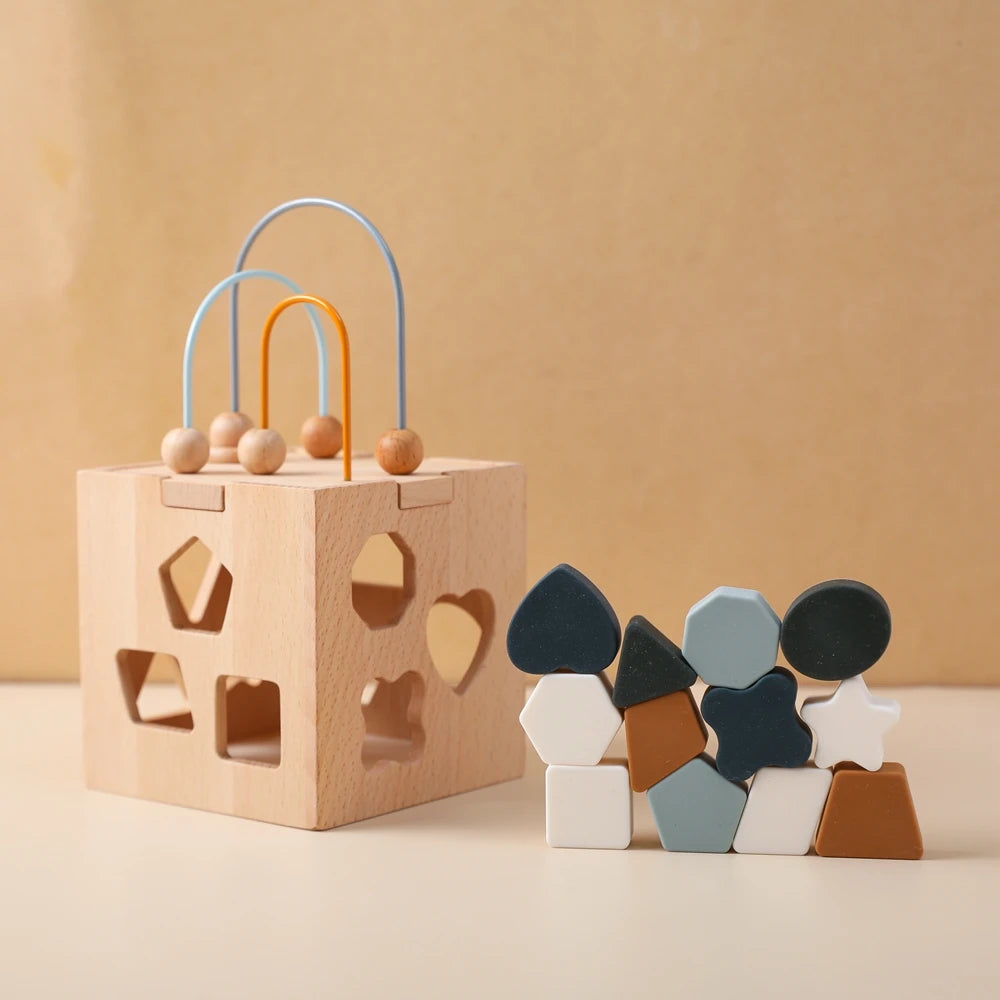 Children's Montessori Toys Wooden Building Blocks Shape Matching Toys Kids Educational Wooden Box Puzzle Toys Stacking Game